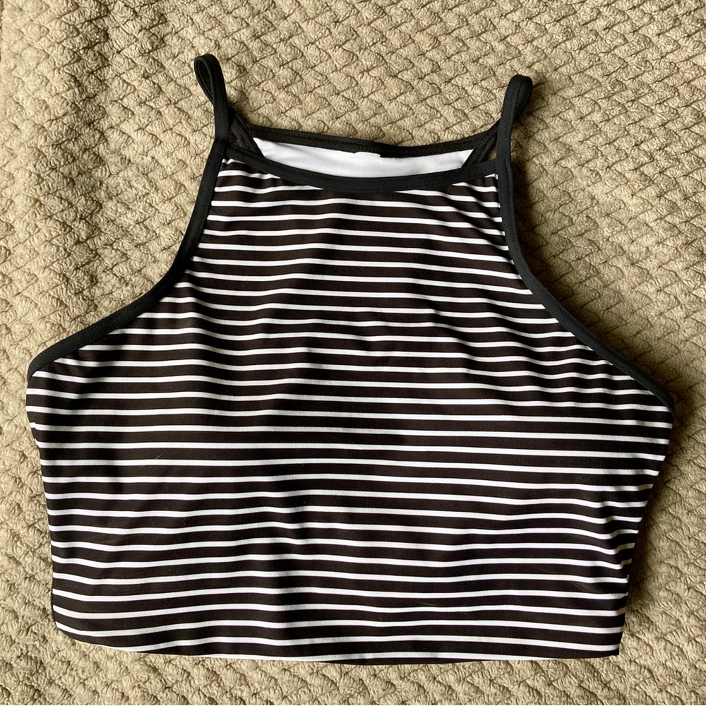 Striped Black and White Women's Swim Top, Bikini Top